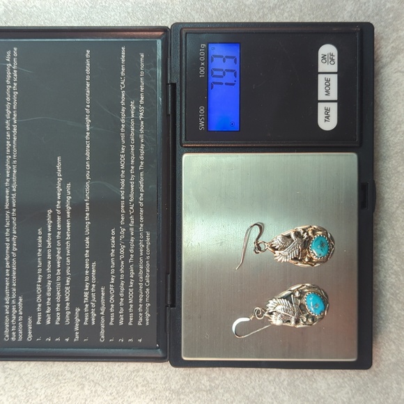 Vintage Turquoise Sterling Silver Native American Eagle Navajo Dangle Earrings - Picture 5 of 5